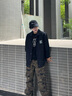 ACTUP呂小虎新款油墨印花教練夾克男裝美式翻領(lǐng)春秋季休閑外套潮 武士黑 M 170/88A 曬單實(shí)拍圖