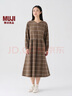 無(wú)印良品（MUJI）女式法蘭絨抽褶連衣裙女裝裙子長(zhǎng)袖秋冬季打底裙純棉BC08CC4A 淺米色格紋 S (155/80A) 曬單實(shí)拍圖