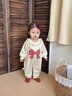 嘉貝艾爾女寶寶秋裝衣服洋氣嬰兒連體衣舒絨小月齡幼兒外出服春秋可愛(ài) 米杏蝴蝶結 73cm 73 曬單實(shí)拍圖