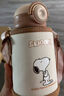 史努比（SNOOPY）兒童保溫杯帶吸管直飲男女小學(xué)生316不銹鋼喝水杯子雙蓋壺500ml咖 曬單實(shí)拍圖