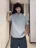 Shelley Jones灰色亨利領(lǐng)正肩短袖polo衫男款夏季美式復古高街t恤重磅拼接半袖 淺灰色 XL [推薦120-140斤] 曬單實(shí)拍圖