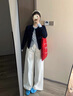 艾珠兒（Aizhuer）休閑褲女裝2025秋季學(xué)院小香風(fēng)針織開衫褲子女韓系穿搭一整套裝 藍(lán)色假兩件上衣+褲子 M 曬單實拍圖