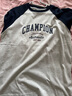 Champion冠軍短袖插肩袖圓領(lǐng)25夏季新款刺繡純棉T恤撞色拼接潮牌 灰色藍色拼接 M 曬單實(shí)拍圖