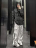 VUUG美式扎染T恤男生純棉印花半袖復(fù)古水洗做舊短袖夏季T恤 黑色  XL 曬單實拍圖