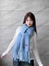 SCOTT GOOSE藍色圍巾女冬季氛圍感加厚保暖純色防寒克萊因藍馬海毛圍脖披肩 霧藍 曬單實(shí)拍圖