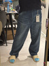 馬登工裝新復古回潮做舊潑墨貓須牛仔褲純棉水洗磨白丹寧寬松直筒褲男 牛仔藍 31 曬單實(shí)拍圖