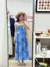 JIOESC法式旅游度假風(fēng)藍色吊帶連衣裙子女夏季2025新款絕美收腰碎花長(cháng)裙 海洋藍 卡碼拍大 S 曬單實(shí)拍圖
