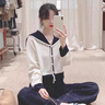 艾珠兒（Aizhuer）休閑褲女裝套裝2025秋冬裝韓系穿搭一整套針織開(kāi)衫闊腿褲子兩件套 白色上衣+牛仔褲兩件套 M 曬單實(shí)拍圖