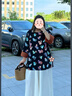 MsShe【新中式緞面印花小衫】大碼女裝2025秋裝胖mm開(kāi)叉中長(zhǎng)上衣 小衫-黑色現(xiàn)貨 2XL 曬單實(shí)拍圖