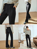 Olrain歐芮兒法式針織微喇休閑褲女秋季高腰顯瘦垂感拖地喇叭褲 黑色 L 曬單實(shí)拍圖