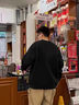 加絨衛(wèi)衣男士春秋新款圓領(lǐng)純棉長(zhǎng)袖T恤青少年潮流百搭休閑上衣服 黑色 L 曬單實(shí)拍圖