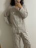 無(wú)印良品（MUJI） 女式 無(wú)側縫雙層紗織睡衣女士家居服春秋純棉條紋格紋長(cháng)袖 女款 淺米色格紋 M (上裝160/84A下裝160/66A) 曬單實(shí)拍圖