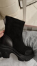 他她（TATA）喵爪靴2025冬季時(shí)裝靴彈力靴女靴瘦瘦靴加絨短靴 CEG01DZ4黑色（絨面款） 37 曬單實(shí)拍圖
