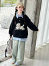 女童衛衣秋裝2025新款洋氣兒童韓系穿搭上衣女孩大童超好看衣服潮 黑色【升級版-加絨款】 150 曬單實(shí)拍圖