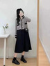 歐迪惠（Oudihui）2025年新款連衣裙女裝春秋季時(shí)尚套裝裙子女穿搭針織毛衣外套上衣 灰色開(kāi)衫+黑色半身裙 M 【95-110斤】 曬單實(shí)拍圖