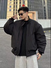 燦圖bomber廓形正肩夾克男秋季美式vibe棒球服痞帥黑色飛行員短款外套 黑色 XL 曬單實(shí)拍圖