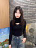 梵昇昱打底衫女2026春季新款拼接挖洞半高領(lǐng)鏤空辣妹內搭針織長(cháng)袖T恤衫 半高領(lǐng)鏤空打底衫【黑色】 L 110-125 曬單實(shí)拍圖
