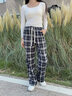 名創(chuàng  )優(yōu)品（MINISO）藍格子闊腿運動(dòng)休閑褲女2025秋季新款高腰寬松顯瘦垂感直筒拖地褲 藏青格 S /155(體重85-100斤) 曬單實(shí)拍圖