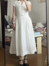 范思藍恩法式復古翻領(lǐng)短袖襯衫連衣裙女2025夏裝新款高腰A字裙子 白色 S 曬單實(shí)拍圖