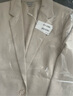 白領(lǐng)米色麻紗西服領(lǐng)兩粒金環(huán)扣七分袖上衣 MASHA20-601 米色 170/XL 曬單實(shí)拍圖