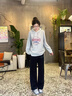 真維斯（JEANSWEST）休閑百搭闊腿褲女裝直筒褲2025秋季款爆款時尚小眾線條感簡約長褲 黑色 愛心微笑_K L 曬單實拍圖