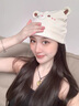 斐卡薇帽子女秋冬季孕婦遮光睡帽護額頭防風(fēng)可愛(ài)小熊月子帽大頭圍堆堆帽 超值換洗裝【米白小熊+粉色小熊】 曬單實(shí)拍圖