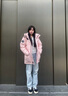波司登（BOSIDENG）25新款極寒羽絨服女短款90鵝絨收腰顯瘦連帽保暖外套B250242302 冰穹提花粉9EC3 XS 155/80A 體重約100斤以?xún)?曬單實(shí)拍圖