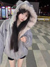 億梵莎棉服女冬季座山雕貓耳毛領(lǐng)連帽羽棉襖絨服女短款麂皮毛絨加厚外套 灰色 均碼 （可聯(lián)系客服備注碼數） 曬單實(shí)拍圖