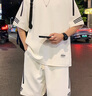 佐菲利休閑運動(dòng)套裝男款夏季新款青少年寬松冰絲條紋短袖t恤短褲一整套 曬單實(shí)拍圖