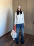 NYING美式重磅正肩長(cháng)袖t恤男秋冬季新款潮牌解構衛衣大碼寬松內搭打底 白花灰 XL （130-150斤） 曬單實(shí)拍圖