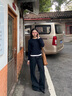 哈吉斯（HAZZYS）女裝 秋季女士毛衫撞色假兩件簡(jiǎn)約休閑套頭羊毛衫女 藏青色NV M (160/84A 38) 曬單實(shí)拍圖