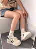 靖話(huà)港風(fēng)小白鞋女學(xué)生百搭板鞋2026年春夏季新款德訓鞋休閑加絨運動(dòng)鞋 米藍色 37 (235mm) 曬單實(shí)拍圖