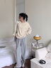 班尼路褲子女休閑褲女裝春秋新款顯瘦微喇直筒褲小個子女生百搭運(yùn)動褲裝 麻灰-香蕉版型 【綿柔親膚】 M 曬單實(shí)拍圖