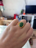 周六福（ZLF）新年禮物  金鑲玉戒指女足金和田碧玉活口指環(huán)送老婆送媽媽 14號（可調節） 曬單實(shí)拍圖