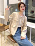 歌芭杉（GEBASHAN）品牌女裝小香風皮衣外套女2025春秋最新款高級感百搭顯瘦長袖上衣 米白 M 105斤內(nèi) 曬單實拍圖