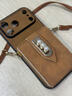 品盟【斜挎掛繩】適用于蘋(píng)果17/16Promax手機殼15Pro卡包皮紋殼13帶鏡子防摔輕奢鏡頭保護女款后殼 【復古棕】羊巴皮珍珠卡包+皮掛繩 蘋(píng)果17Promax 曬單實(shí)拍圖