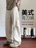 頂峰保羅（Dingfengbaoluo）純棉工裝褲男復古百搭美式休閑痞帥彎刀闊腿長(cháng)褲子ZX02卡其L 曬單實(shí)拍圖