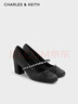 CHARLES&KEITH亮鉆一字帶高跟瑪麗珍鞋女生日禮物女七夕禮物CK1-60280448 BLACK TEXTURED黑色紋理 36 曬單實拍圖