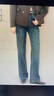 美洋（MEIYANG）【50系列】減磅牛仔褲加絨保暖彈力修身八九分直筒褲高腰牛仔褲女 深藍（九分版） M 曬單實(shí)拍圖