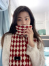 CharisKitty本命年小c&k紅色圍巾女生韓系氛圍感針織毛線加厚圍脖男生日禮物 CK圍巾-菱形格紅色【禮盒包裝】 曬單實(shí)拍圖