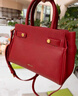百麗女包鉑金托特包真皮新娘婚包質(zhì)感手提包X5348CX0 紅色 曬單實(shí)拍圖