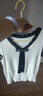MAXRIENY赫本風(fēng)v領(lǐng)蝴蝶結(jié)套頭針織衫女航海風(fēng)撞色短袖上衣25秋款 米白 M 曬單實(shí)拍圖
