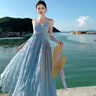 微光里2026夏季新款度假風(fēng)絕美吊帶連衣裙云南三亞海邊旅游法式氣質(zhì)長(cháng)裙 海鹽吊帶裙藍色M碼80-100斤 曬單實(shí)拍圖