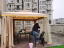 瀾虞戶(hù)外遮陽(yáng)棚雨棚羅馬帳篷室外擺攤涼亭車(chē)篷防曬庭院露天帳篷四角傘 卡其色-2.5*2.5立柱8公分 無(wú)簾 曬單實(shí)拍圖