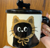 斐月伽生日禮物送閨蜜可愛(ài)貓咪陶瓷杯馬克杯伴手禮帶蓋水杯情侶國慶禮物 棕色貓貓-禮盒裝360ml 曬單實(shí)拍圖