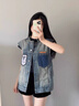 伊薇衣無(wú)袖背心牛仔馬甲女2025年春秋新款大碼寬松顯瘦坎肩短款外套上衣 牛仔馬甲 A746 M 95-105 曬單實(shí)拍圖