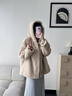 BESNOS意大利品牌2025冬新款紫標天鵝絨貂皮大衣女整貂連帽水貂皮草外套 米白色 S 曬單實(shí)拍圖