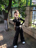 波點(diǎn)假兩件V領(lǐng)長(cháng)袖t恤女秋季2025新款別致緊身短款內搭打底衫上衣 黑色 M 曬單實(shí)拍圖
