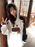 棉致美式復(fù)古條紋拼色連帽衛(wèi)衣女春秋季2025新款休閑寬松慵懶上衣外套 3N63165白灰色【常規(guī)高品質(zhì)】 L 105-125斤 曬單實(shí)拍圖