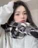 恒源祥圍脖仿羊絨流蘇加厚保暖休閑時(shí)尚百搭日常披肩男女通用格子圍巾 黑白大格子 只是為了裝飾尺寸175*30 曬單實(shí)拍圖